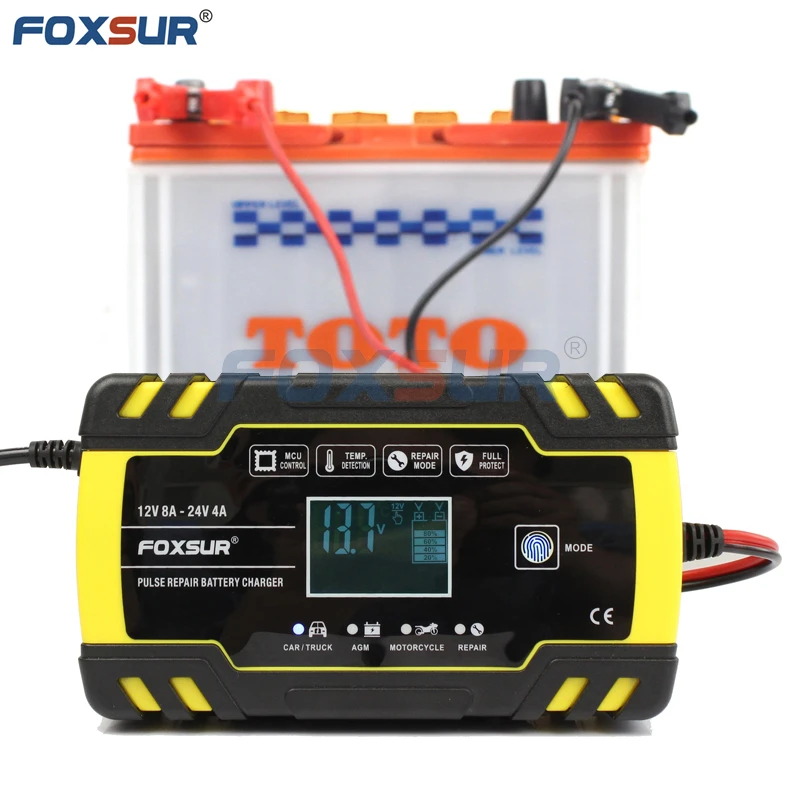 12V 24V 8A Pulse Repair Charger with LCD Display Motorcycle Car Battery Charger AGM Deep cycle GEL Lead-Acid Charger battery charger battery charger adapter
