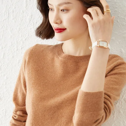 여성용 스웨터 o 넥 캐시미어 솔리드 풀오버, 슬림 보터밍 셔츠, 긴 소매 캐주얼 기본 풀 팜므 스웨터, 가을 겨울 상품 4