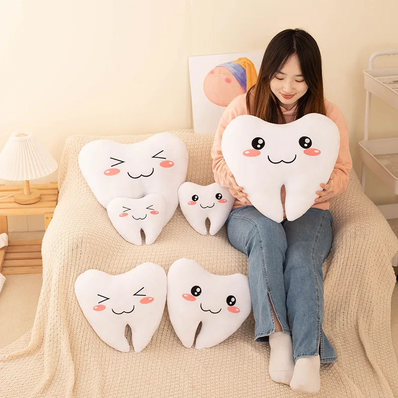 창의적이고 귀여운 시뮬레이션 치아 베개, 어린이 표현 사랑 치아 케어 봉제 장난감