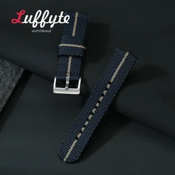 Versatile Quick Release Nylon Watch Strap - Durable Military Sport Bracelet - 22mm (Blue - Beige)