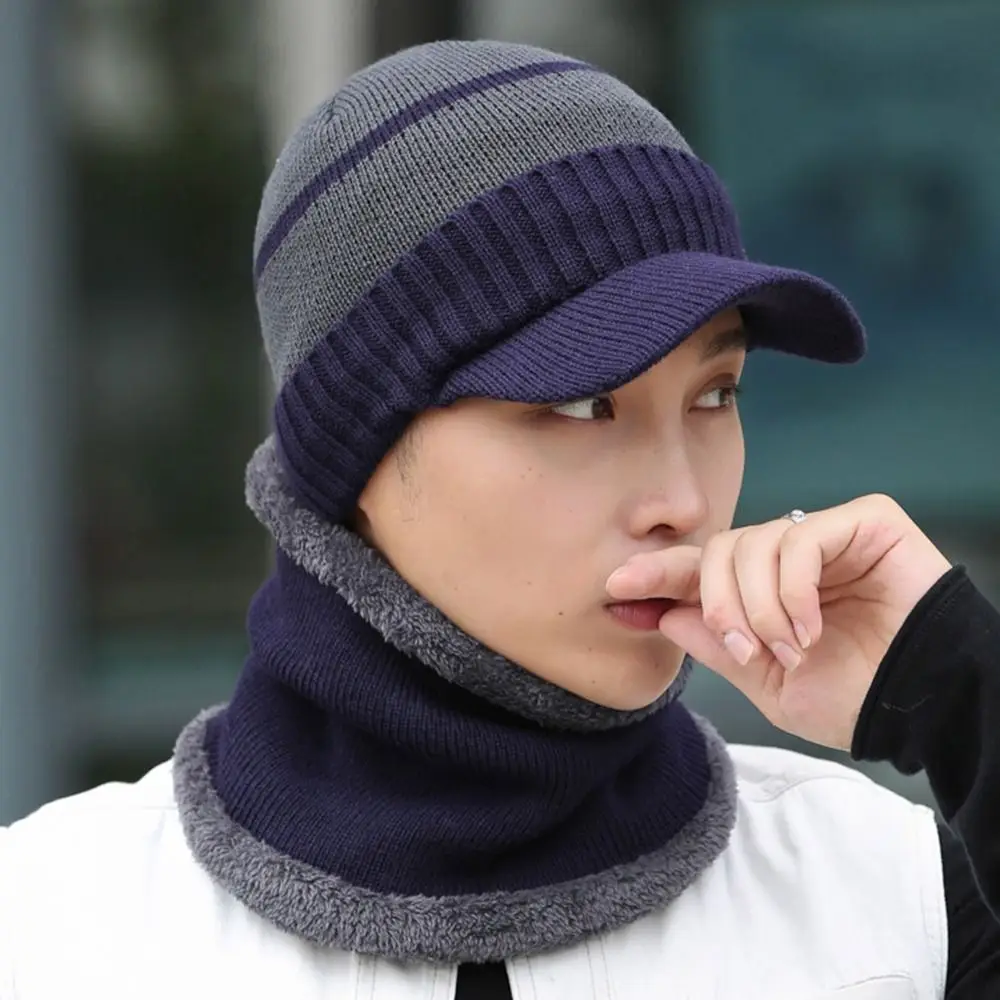 Winter Hat Knitted Beanie Cold Protection Fleece Ski Cap Breathable Men's
