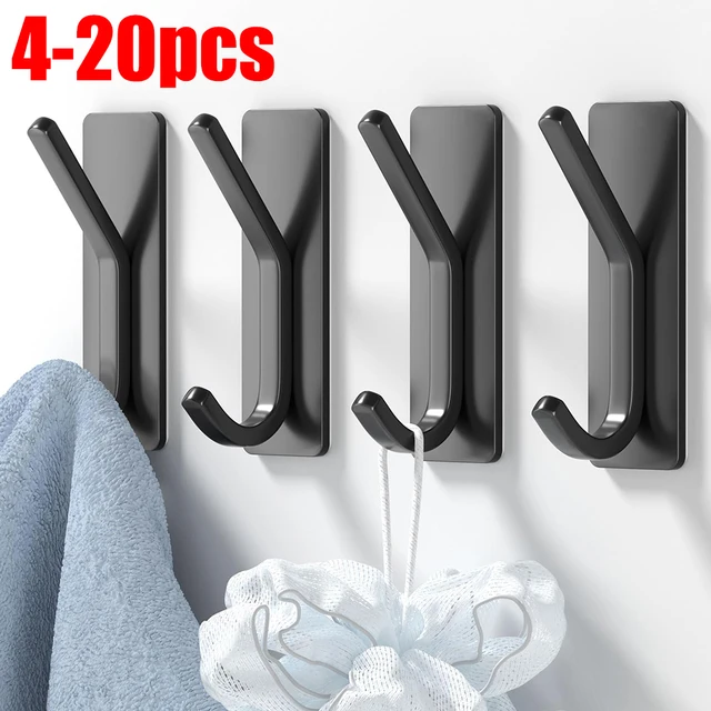 4-20 ชิ้นสแตนเลสผ้าเช็ดตัวห้องน้ํา Hook ไม่มีเจาะกันสนิม Coat Rack Heavy Duty Wall แขวนเสื้อผ้าสีดําสีขาว Robe Hook 1