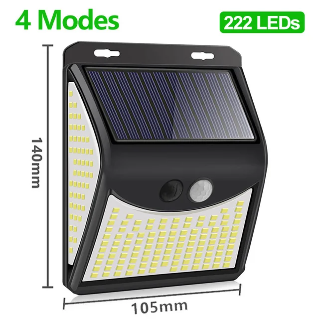222 LED Solar Lamps Outdoor Sunlight Powered 4 Modes Waterproof Solar Led Light With Motion Sensor For Street Garden Decoration 222 LEDs-1 piece