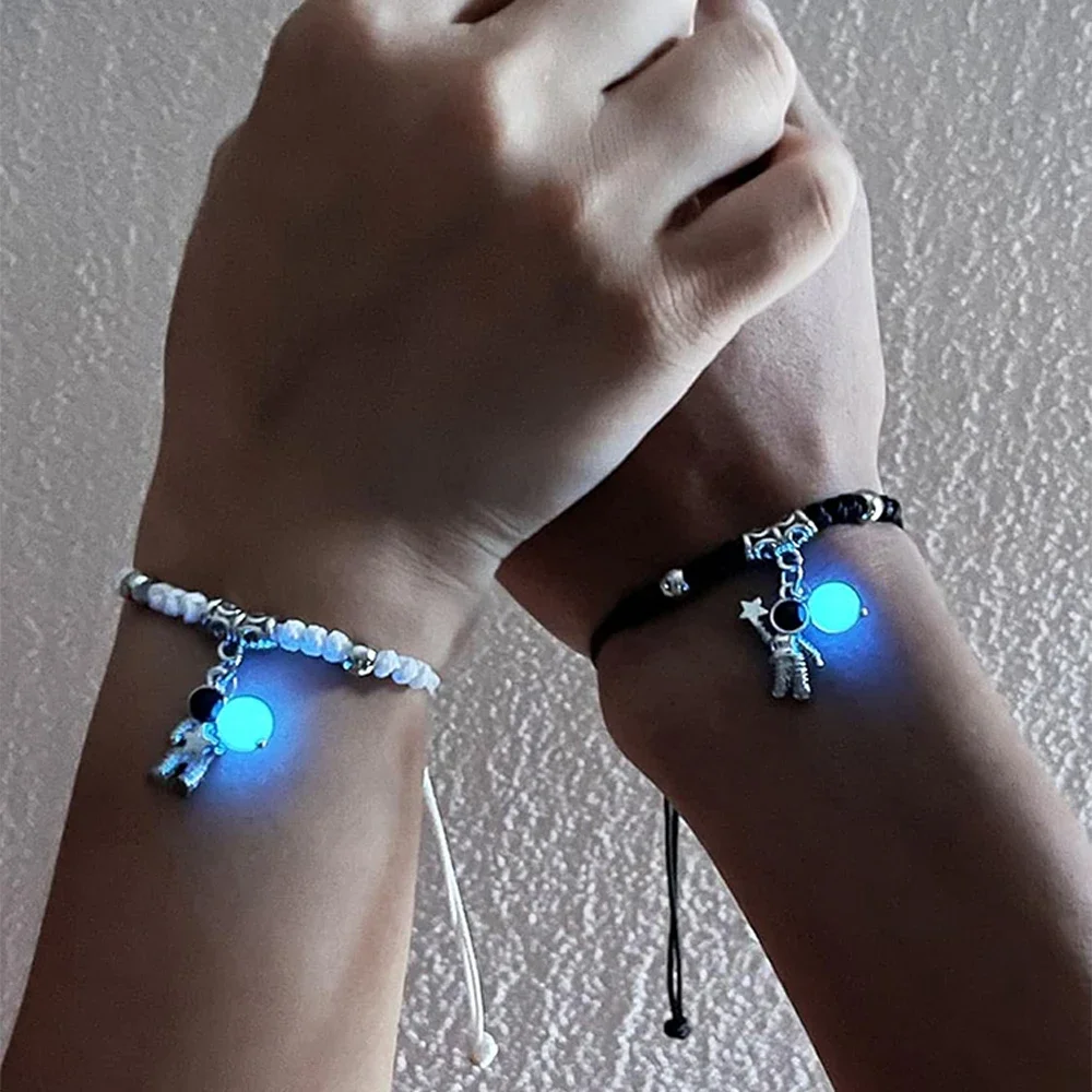 Fashion Luminous Beads Star Couple Bracelet for Women Men Charm Cat Flower Heart Key Lock Cross Matching Friend Bracelet Jewelry