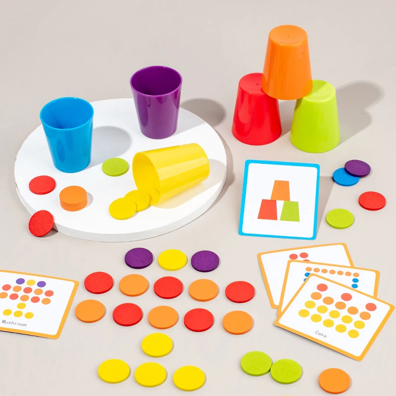 Color Classification And Stacked Cups Game, Wooden Coin Throwing Toy, Color Cognitive Toys, Exercise Hand Eye Coordination 2