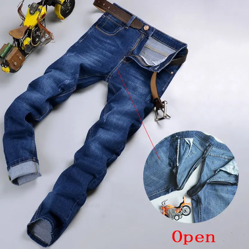 Men's Stretch Jeans Men's Invisible Open Crotch Quick Pants Couple Outdoor Sex Convenient Pants Loose Casual Pants Men Wide Leg