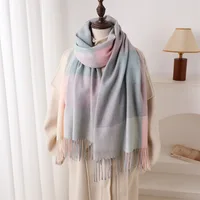 Luxury Fashion Rainbow Color Plaid Designer Winter Scarf Women Cashmere Shawl Outdoor Blanket Wrap Pashmina Tassel Warm Lady - Image 2