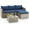 Outdoor Patio Furniture Sets, All-Weather Sectional Sofa with Tempered Glass Table, 3 Pieces Patio Wicker Couch for Garden 1