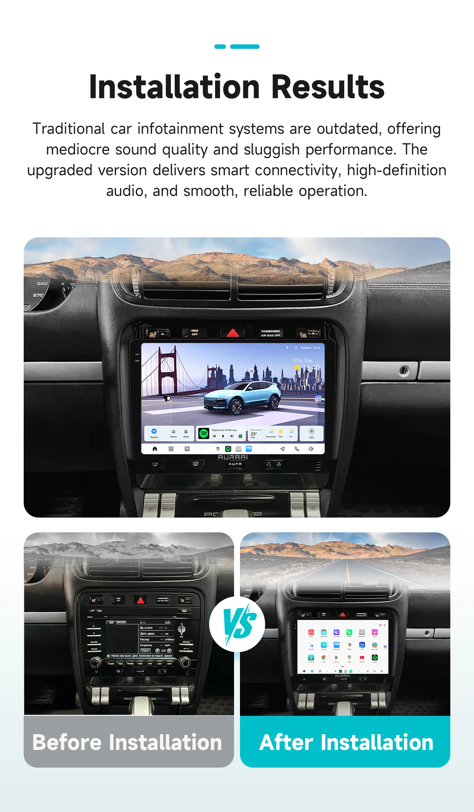 AURAAI Auto-Multimedia-Player für Porsche Cayenne 2002 2003 2004 2005 2006 2007 2008 2009 2010 Autoradio Navi 2din Carplay BT 4G – Detail 3