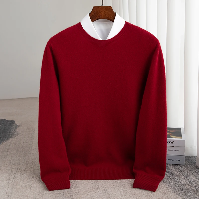 Autumn and winter new 100% pure wool men's round neck business casual pullover sweater cashmere bottoming shirt.