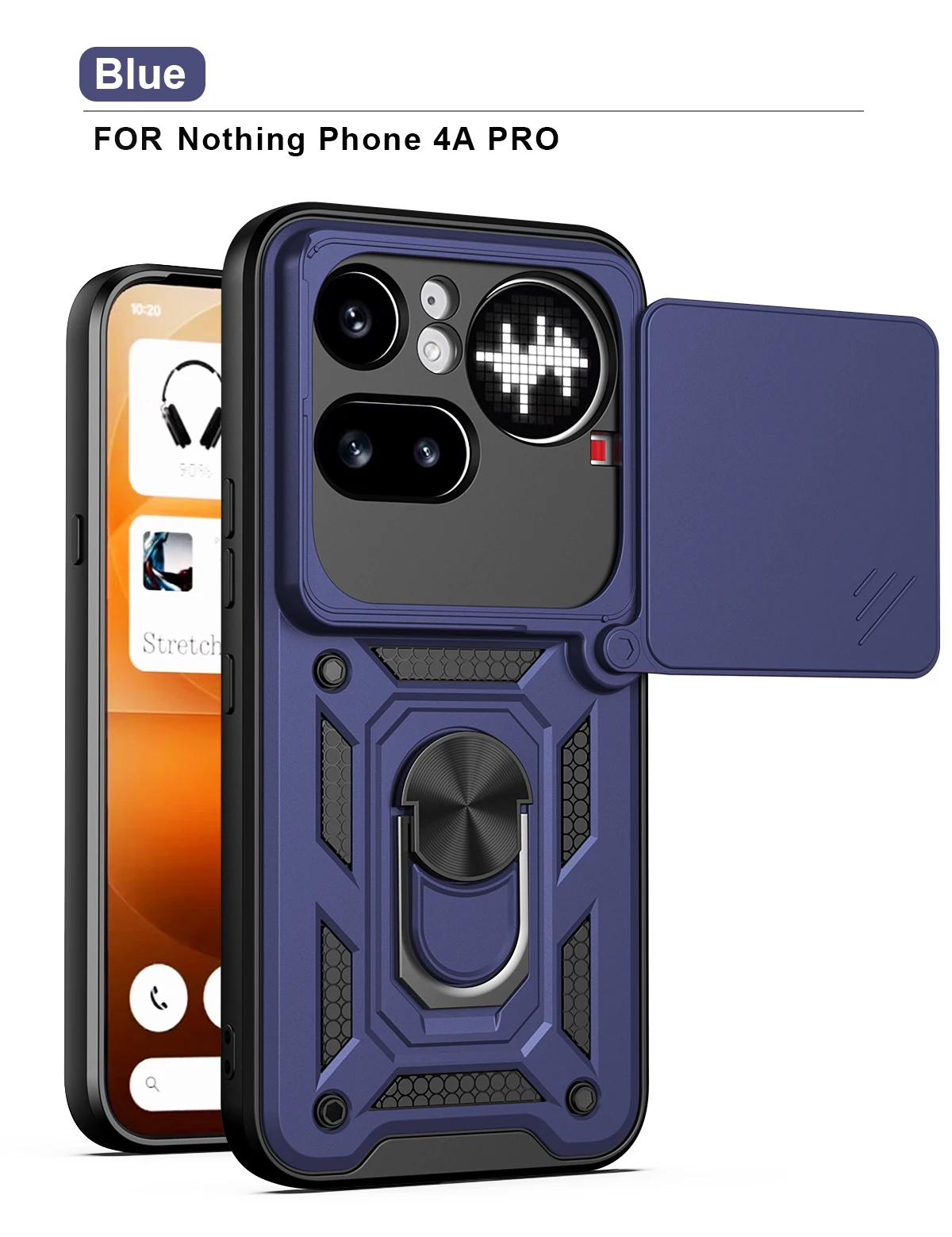 Heavy Duty Shockproof Camera Slider Phone Case with Matte Finish and Ring Holder Kickstand