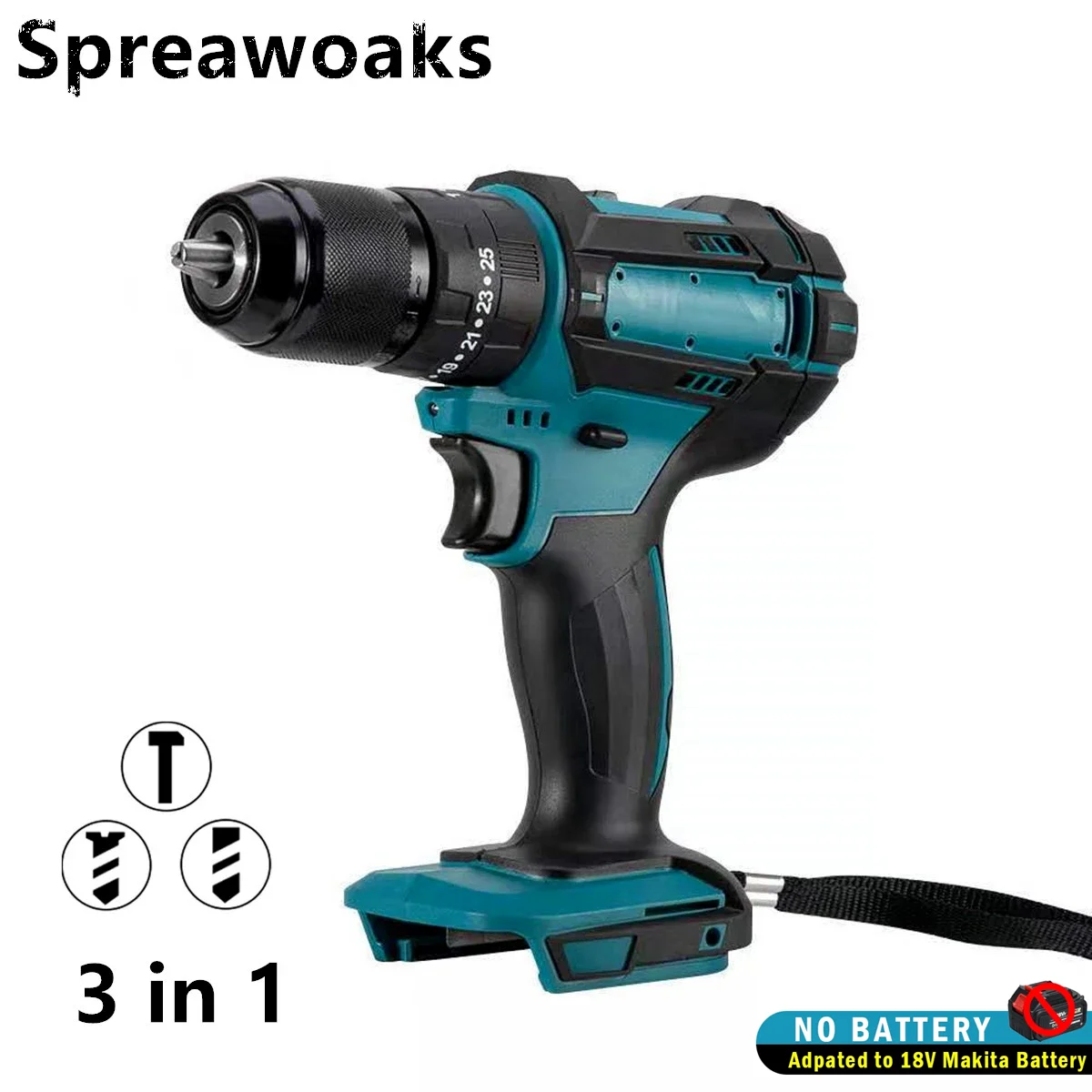 Electric Impact Hammer Drill Screwdriver 13mm 25+3 Torque 3 In 1 Cordless Diy Power Tools