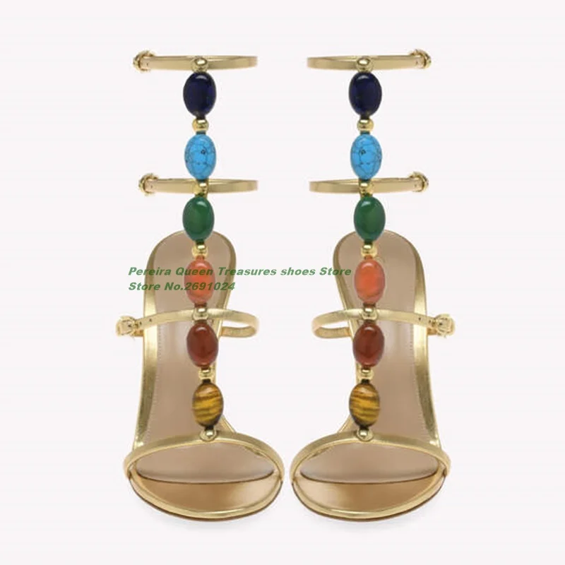 Open Toe Slingback Buckle Women's Sandals Colorful Gemstone Thin Heels Sandals Summer Elegant Party Runway Shoes Plus Size women slingback sandals,women high heels shoes,women dress shoes