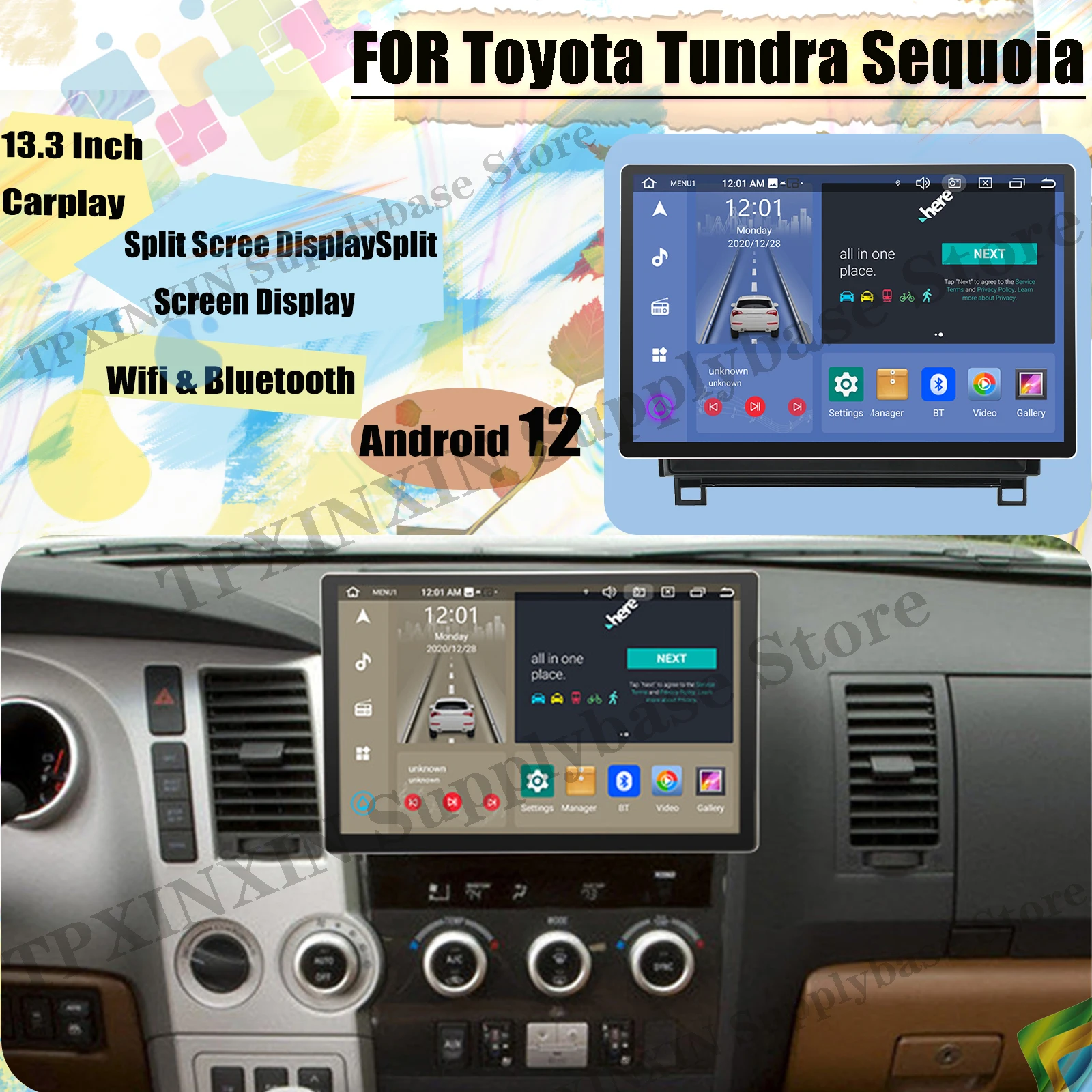 

13.3 Inch Car Radio Stereo Receiver Android 12 For Toyota Tundra Sequoia 2013 2014 2015 2016 2017 2018 2019 GPS Navi Head Unit