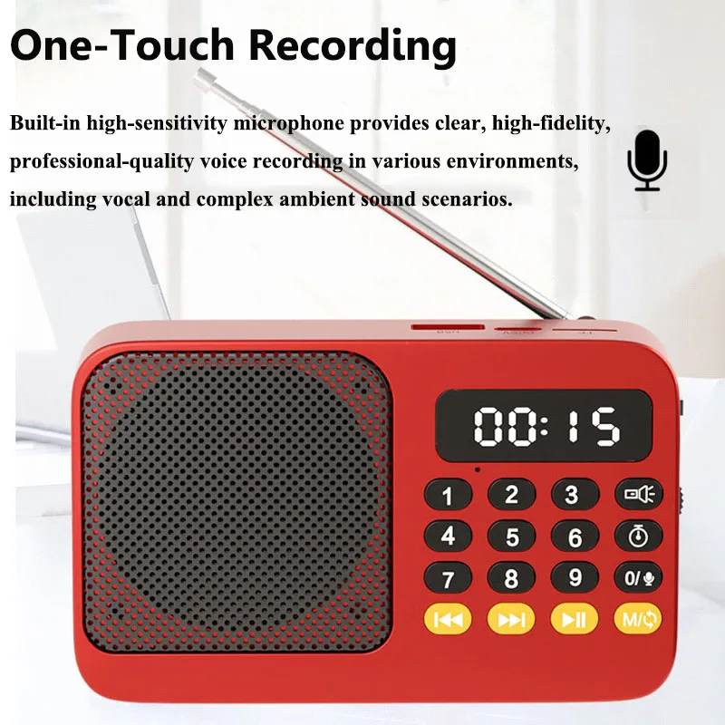 Mini Portable DSP Radio LED Display Radios Receiver Rechargeable Bluetooth Speaker Music Box Support Recording TF USB Sleep Time