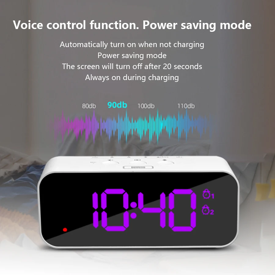 1pc new RGB color large screen digital recording clock, can record three kinds of sound alarm, sleep mode, voice control mode, t