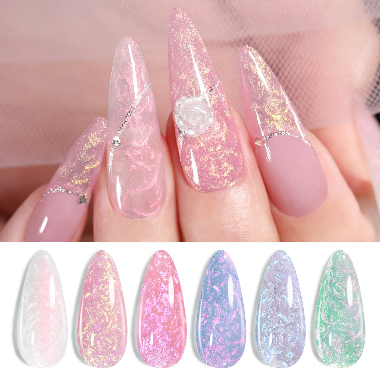 본 프리티 7ml 밀키 플래닛 쉘 스레드 네일 젤 폴리쉬 6개/세트 울트라 샤인 펄 화이트 소크 오프 UV 젤 네일 아트 바니쉬 키트