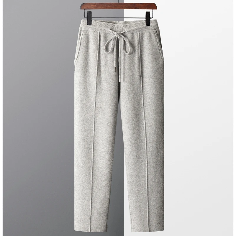 100% Pure Wool Men's Wool Pants Autumn Winter Thickened Knitted Long Pants Slim Fitting Solid Color Warm Flat Corner men suit pants