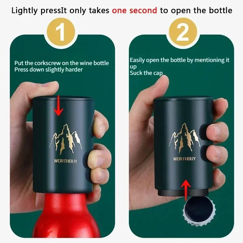 Creative Magnetic Automatic Beer Bottle Opener Kitchen Stainless Steel Press Lid Beer Corkscrew Tools Portable Bar Gadgets Tools