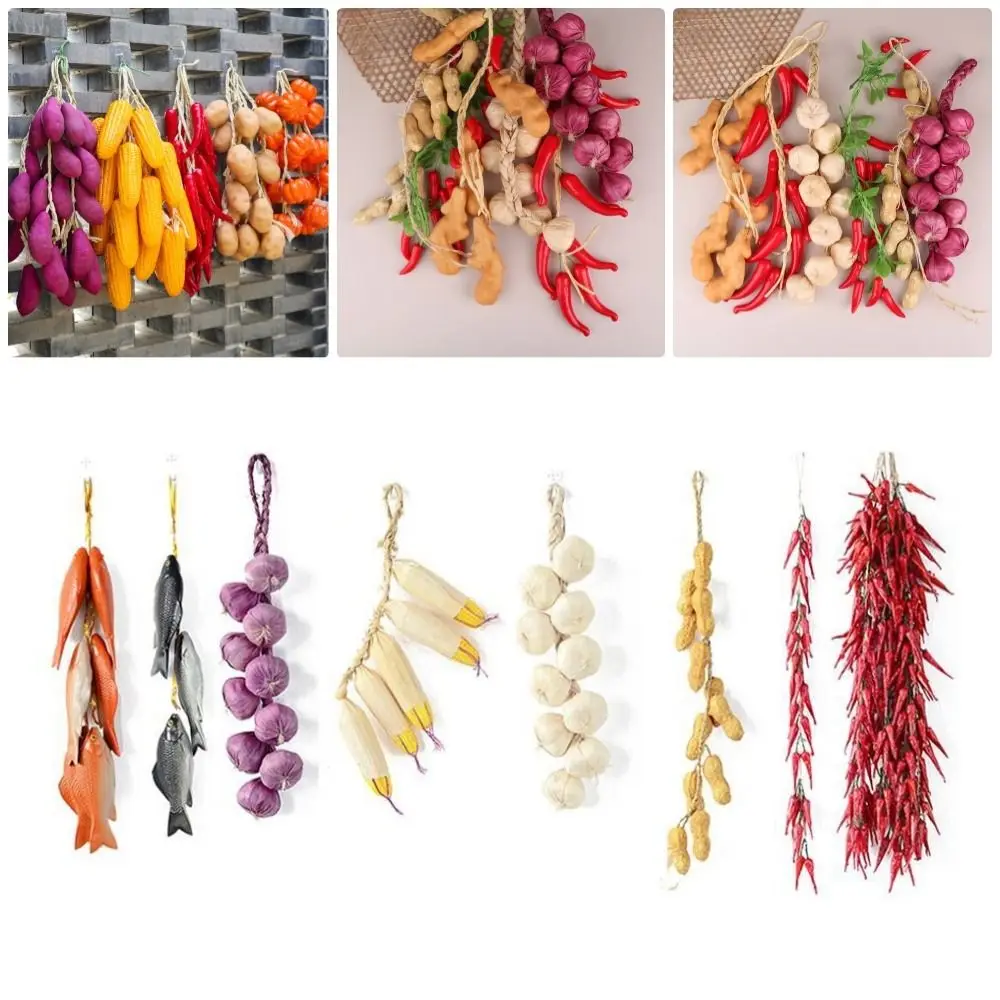 1Bunch Lebensmittel Gemüse String Anhänger Gefälschte Chili Pfeffer Obst Modell Fotografie Requisiten Für Home Party Wand Hängende Dekoration – Detail 1