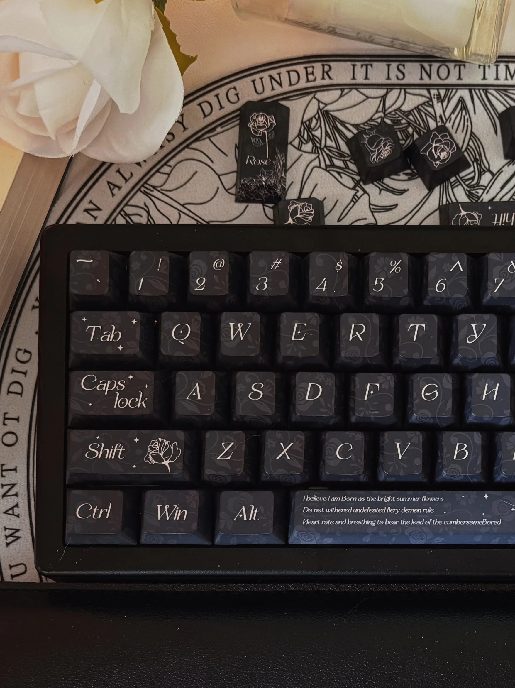 Completa Five-sided Sublimação Cereja Pbt Material Teclado Alice Teclado Mecânico Faça Você Mesmo Chave Keycaps Jet Black Rose Black - Imagem 5