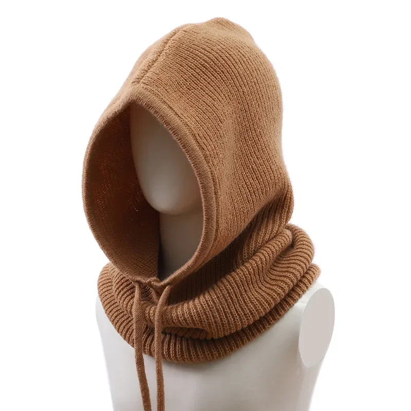Unisex Adjustable Elastic Balaclava Cap Warm Ring Scarf Beanie Hat For Women Men Windproof Hooded Neck Collar Knitted Hat Bonnet