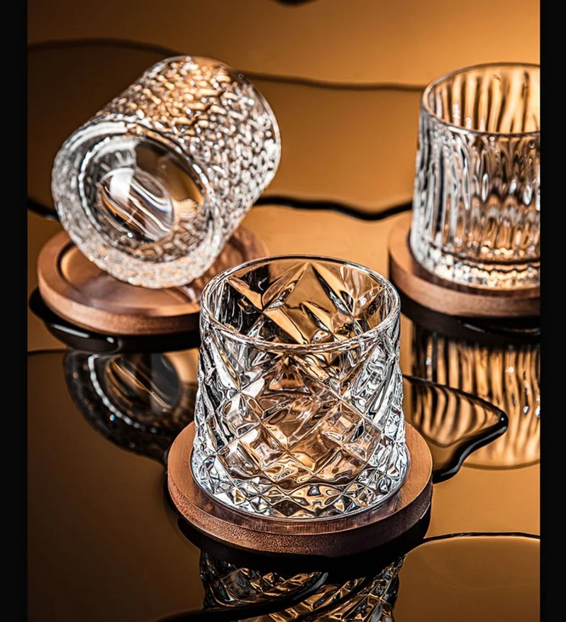 Spinning Crystal Tumbler Glass With Base Rotating Glass Drinkware For Bar And Home 1-Pcs