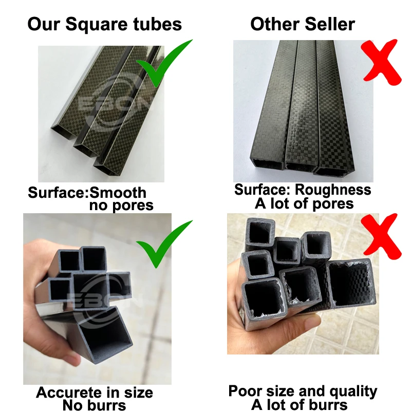 EBON 탄소 섬유 사각 튜브, 일반 직조 매트, 1000mm, 3K, 10mm, 12mm, 15mm, 18mm, 20mm, 22mm, 25mm, 28mm, 30mm, 35mm, 40mm, 50mm, 1 개