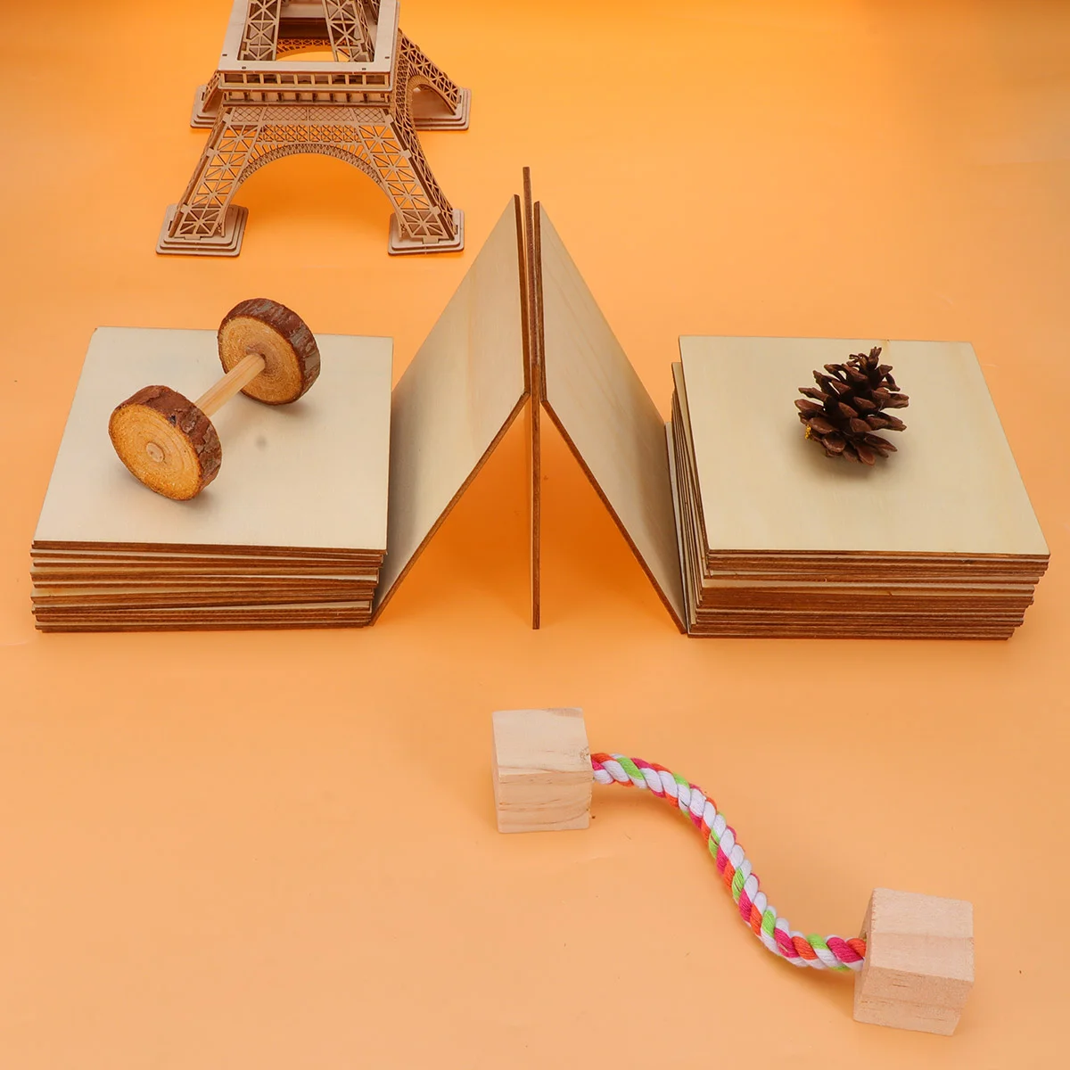 

36Pcs Unfinished Wood Pieces Squares Wood Cutouts Shapes Wood Discs Slices Natural Wood Coasters for DIY Craft