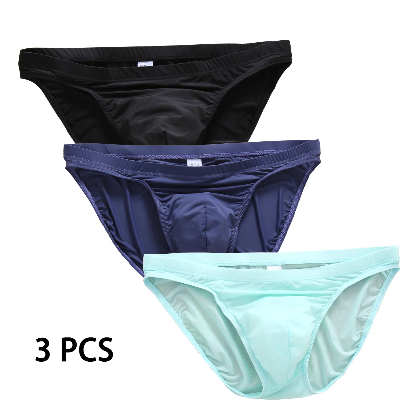 Mens Underwear Quick Dry Performance Low Rise Briefs 3 Pcs Super thin sexy translucent Ice silk summer breathable