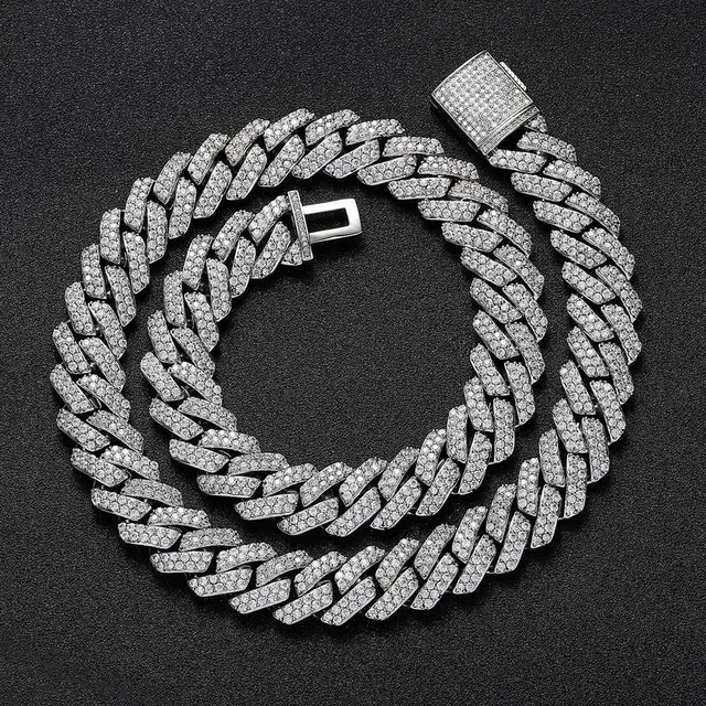 Hip Hop Shiny 15MM Cuban Link Chain Necklace Women Men Silver Color Rhinestone Iced Out Cuban Chain Punk Jewelry Necklace Gift 2