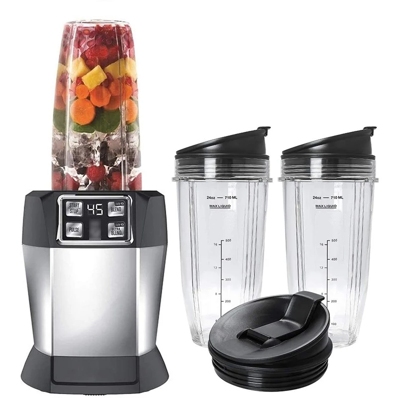 2 Pack Replacement 24Oz Cup with Spout Lid for Nutri Ninja Auto IQ Series Blenders with BL450/BL454/BL456/BL480/BL481