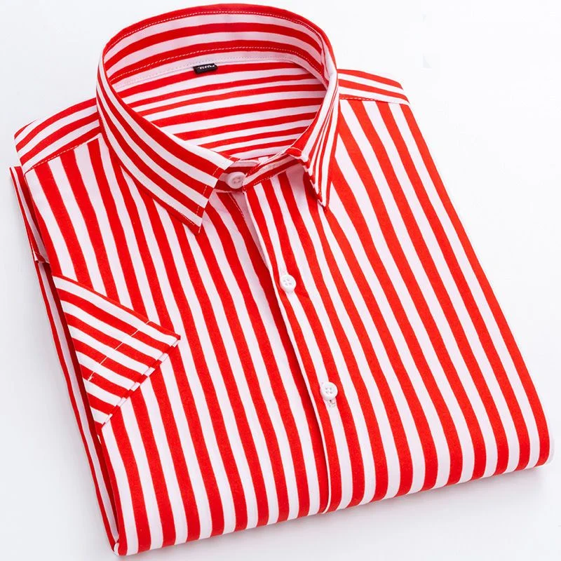 2024 Spring and Autumn Business Leisure Fashion Polo Collar Colored Stripe Print Versatile Oversize Short Sleeved Shirt for Men