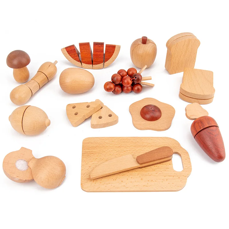 Natural Wood Children's Preschool Toys Fruits And Vegetables Simulation Play House Kitchenware Cognitive Wooden Model Toys 5