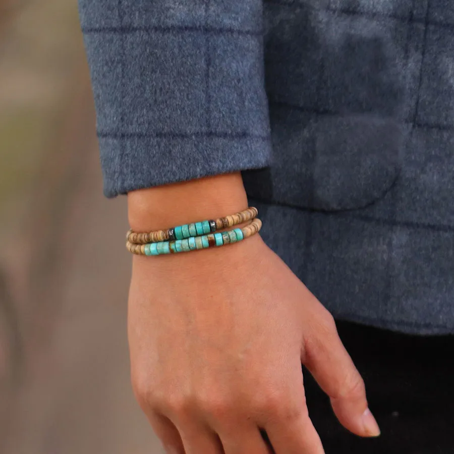 Natural Coconut Husk Beads Men Bracelet Set for Meditation Yoga