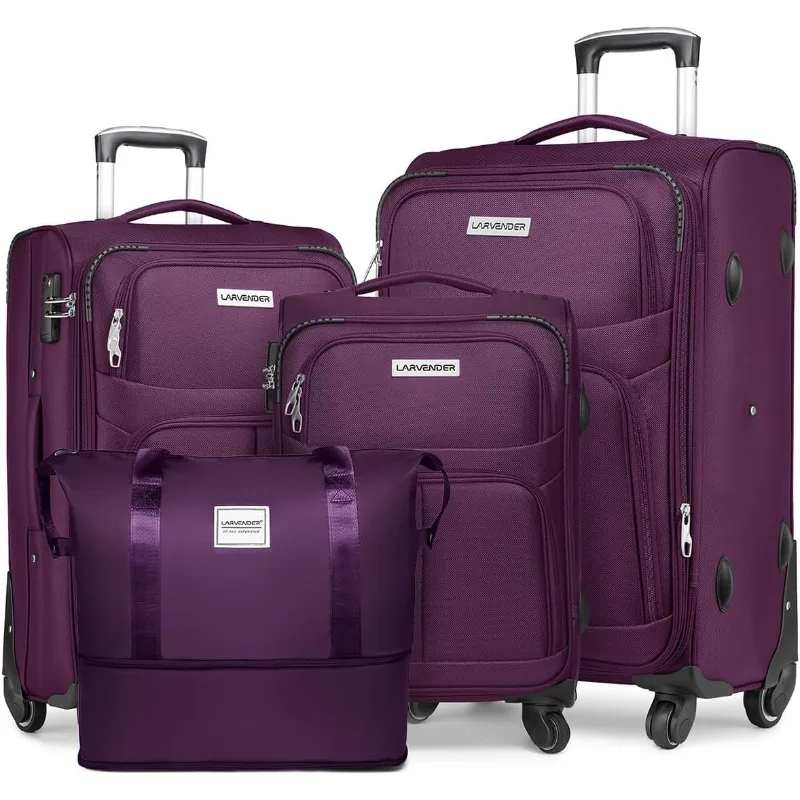 

Softside Luggage Sets 4 Piece with Duffel Bag, Rolling Suitcases Set, Lightweight Travel Luggage Set with TSA-Approved Lock