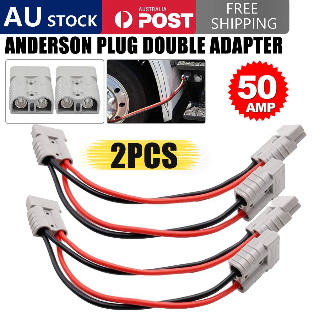 2pcs 50A Anderson Plug Connector Double Extension Adapter 6mm Automotive Y Cable
