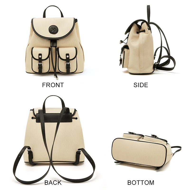 FOXER Fashion Lady Soft PU Leather Drawstring Backpack Women's Large Capacity Commuter Handbag Student's Preppy Travel Schoolbag
