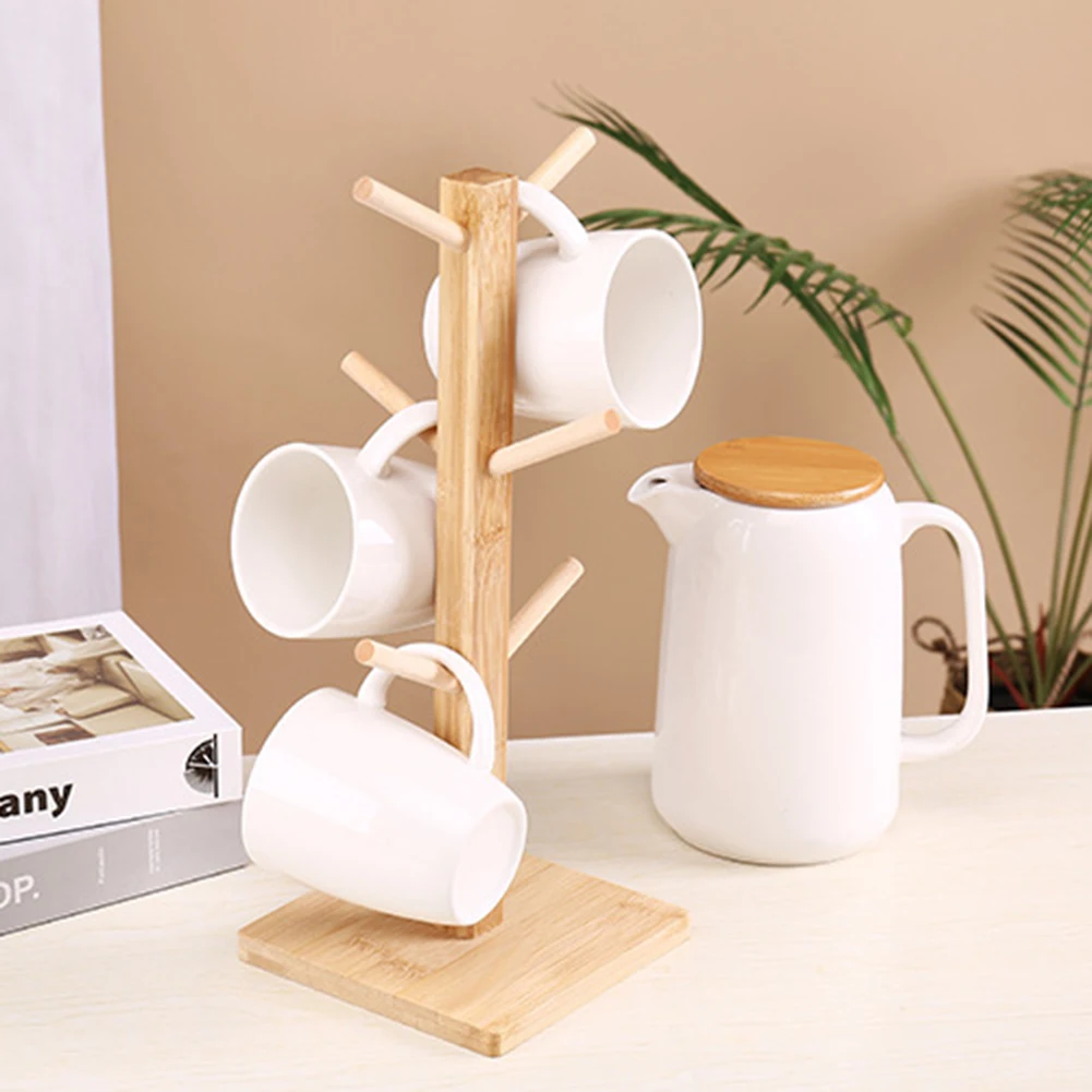 1 Set Tree Shape Wood Coffee Tea Cup Storage Holder Stand Mug Hanging Display Rack Drinkware Shelf 4/6 Hooks Home Kitchen1