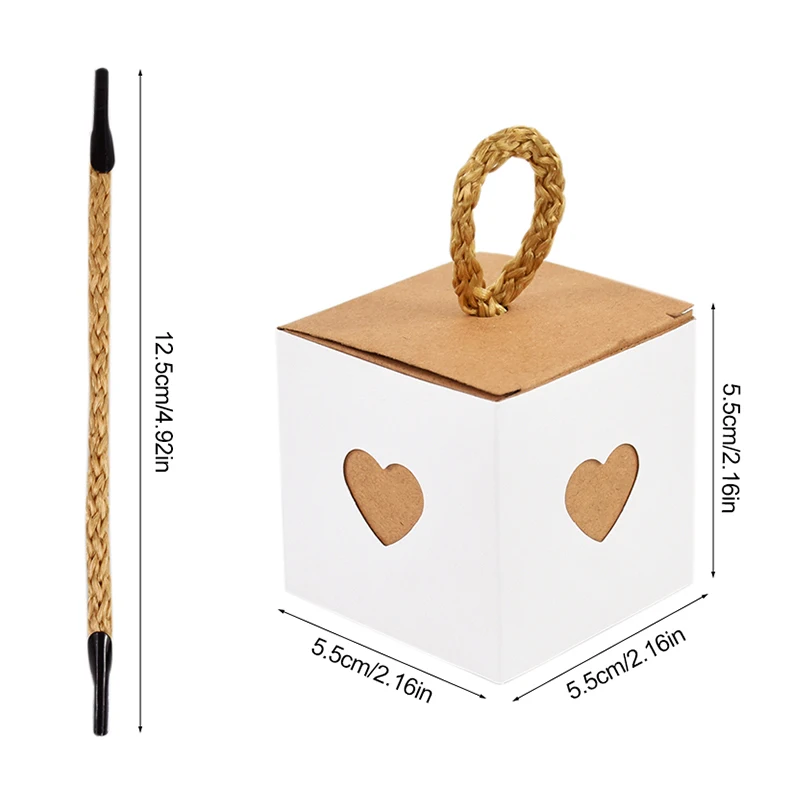 10/50pcs White Brown Heart Candy Gift Boxes Wedding Birthday Party Favors for Guests Baby Shower Chocolate Cookie Packaging Box
