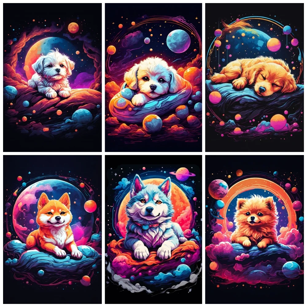 

Алмазная картина с мультяшными животными, милая космическая картина с щенком, полная Алмазная мозаика 5d, Набор для вышивки крестиком своими руками, украшение для дома, новинка 2024