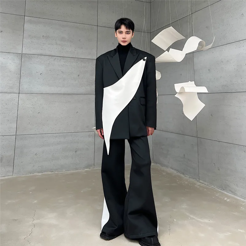 Flare Pants Men Vintage Fashion Casual Bell-bottom Trousers Male Streetwear Net Celebrity Long Pants Stage Costume