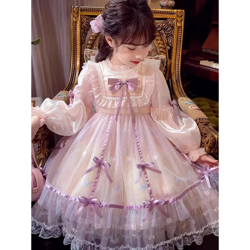 Girl's Lolita Princess Dress Spring and AutumnNew Western Style Children Puff Mesh Dress Girls Birthday