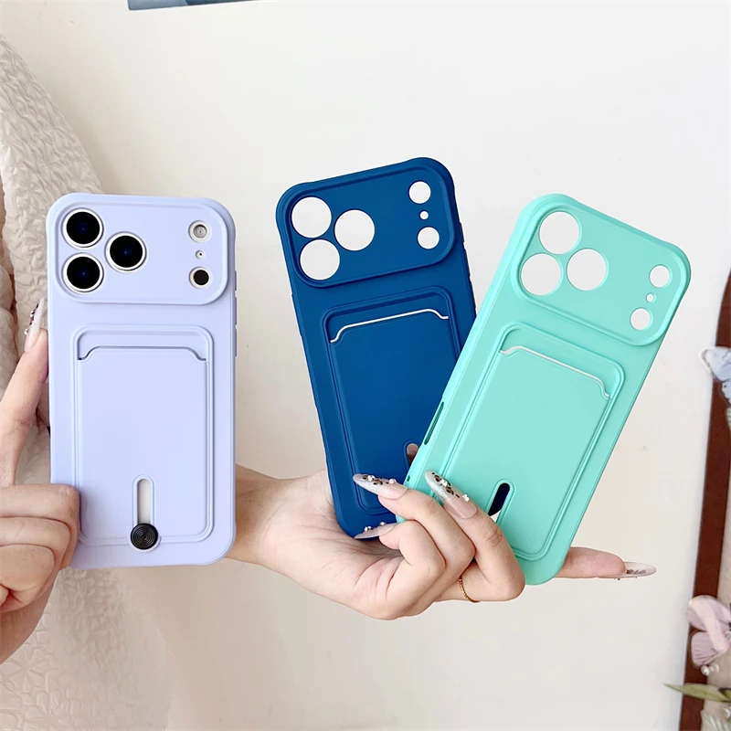 Candy Color Card Slot Holder Wallet Soft Case für iPhone 17 Air 16 15 14 Plus 13 12 11 17 Pro Max stoßfeste Silikon-Rückseite – Detail 2