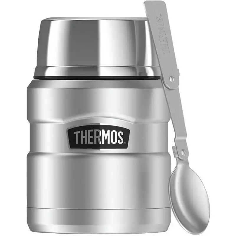 

King 16 Ounce Food Jar with Folding Spoon, Matte Stainless