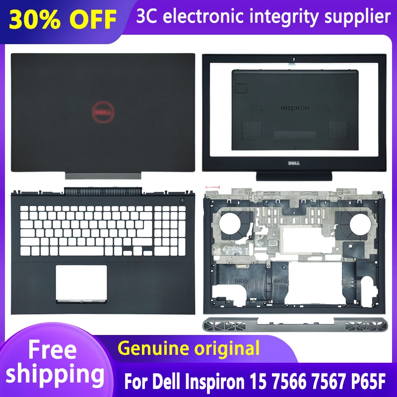 Laptop Lcd Tampa Traseira Moldura Frontal Palmrest Base de Fundo Case Dell Inspiron 15 7000 7566 7567 P65f Ap1qn000200 Preto Novo