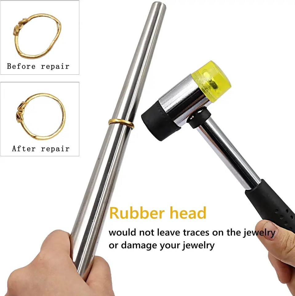 Anneau Mandrin Sizer Aluminium + Jauge Caoutchouc Marteau - Mesure Bague Outillage