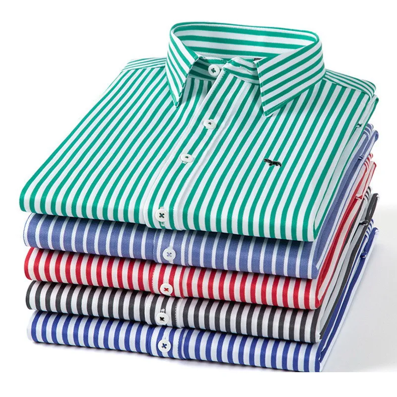 

Business Dress Shirt Men's Long-sleeve Spring Autumn Stripe Thin Casual Formal White Work Office Simple Basic Male Clothing