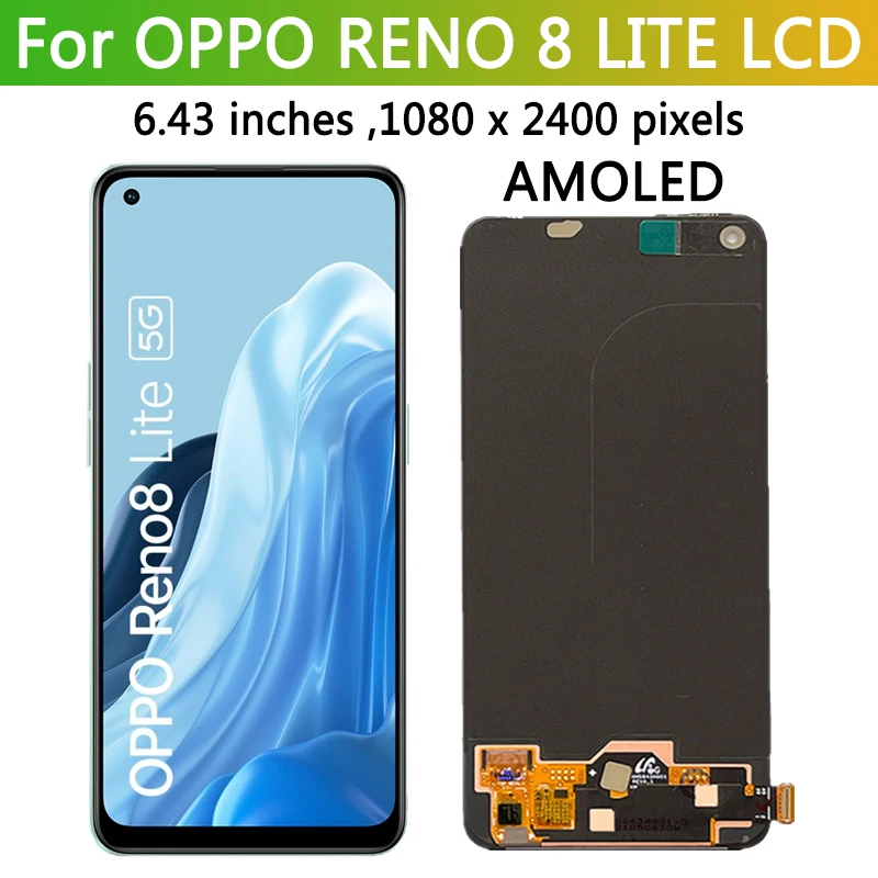 TGHongKy Pour Oppo Reno 8 Lite CPH2343 Ecran Complet Écran Remplacement Tactile Digitizer Assembly Pour Oppo Reno 8 Lite LCD Avec Kit De Réparation (Noir Avec Cadre