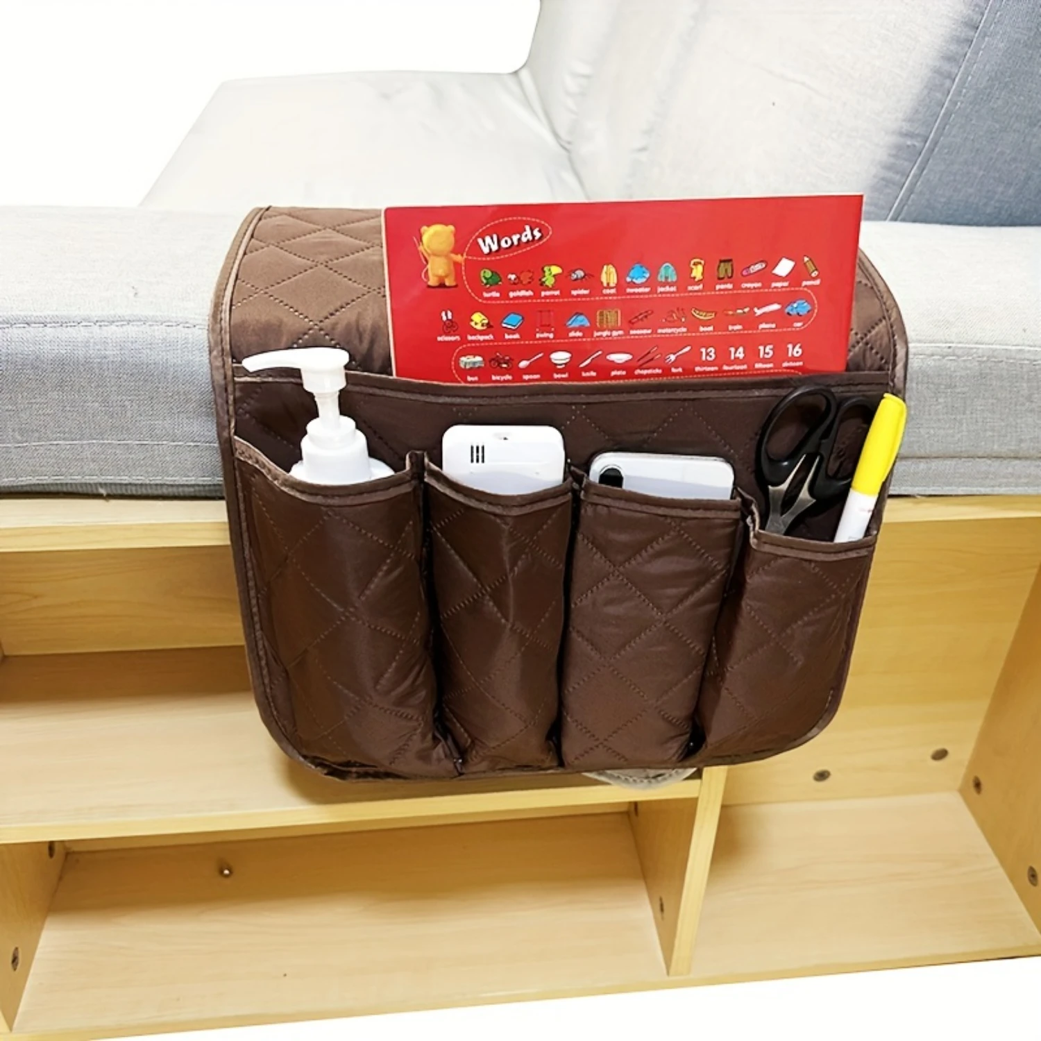 5 Pocket Sofa Armrest Organiser, Hanging Caddy Bag, Couch Chair TV Control Holder, Armchairs Couch Organiser, For Cellphone Bo